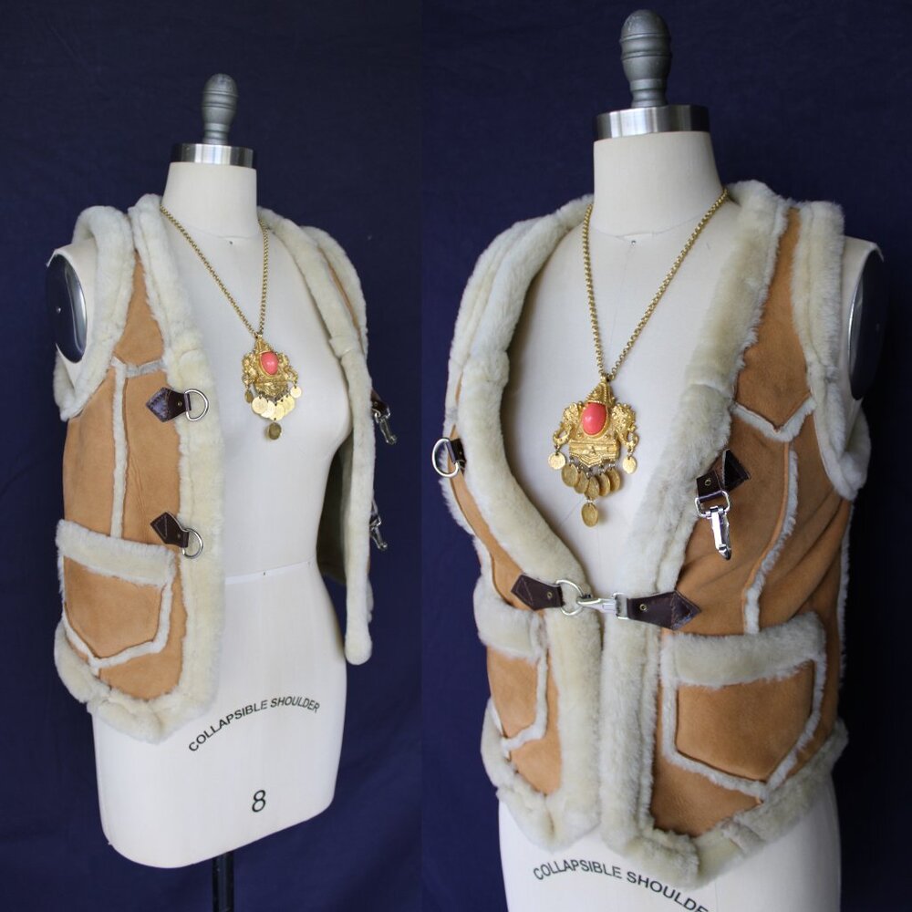 Joo Kay vintage 60s suede Leather vest shearling lamb fur woodstock togge jacket